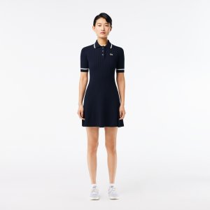 라코스테 여성 립조직 티핑 폴로 드레스 니트원피스 블랙