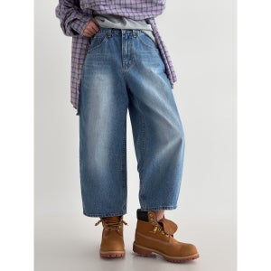 중청 여자 벌룬 청바지 크롭 데님 9부 배기