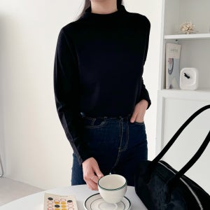 퀸즈 니트 반폴라 여성 빅사이즈 기본 폴라 터들넥 티셔츠 66-110