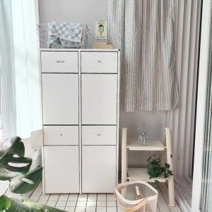 E0자재 틈새 재활용 분리수거함 가정용 업소용 4칸 70L, 화이트 (MN2043)