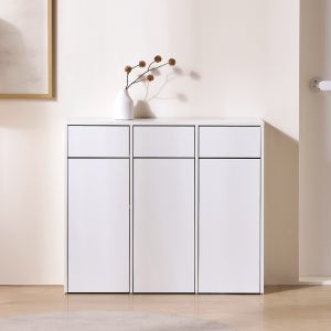 E0자재 가정용 업소용 사무용 재활용 분리수거함 3칸 70L, 슬림형 화이트 (MN2074)