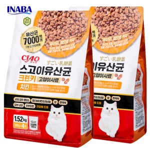 이나바 챠오 스고이유산균 크런키 고양이 사료 치킨, 1.52kg, 2개