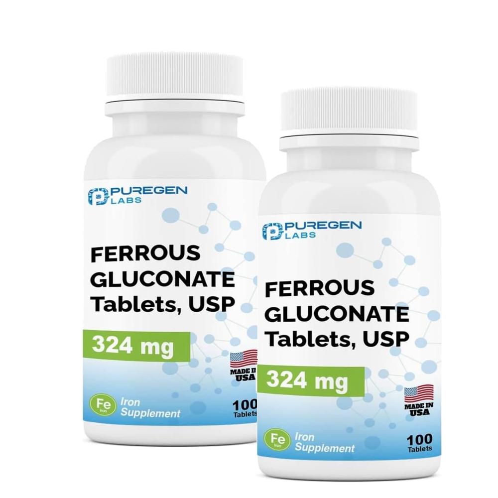 퓨어젠 <b>페로스 글루코네이트</b> 324mg 글루콘산철 100정 2개 Puregen Ferrous Gluconate