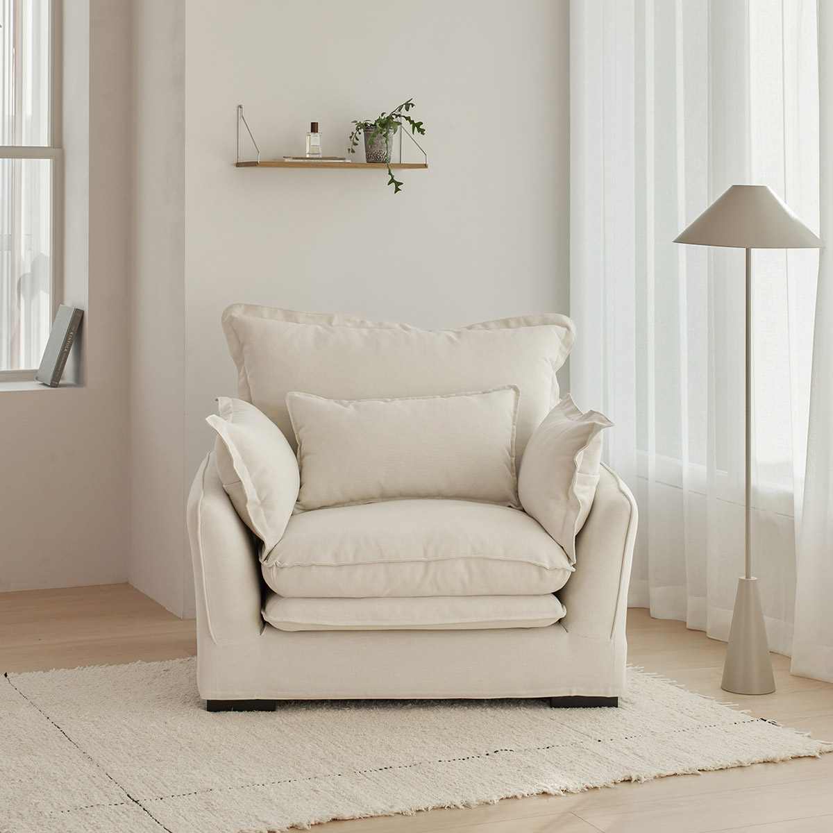 플로라 1인용쇼파 패브릭 구스 암체어 린넨 소파