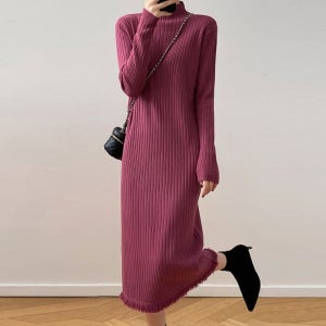 보라색원피스 반목니트원피스 폴라 골지