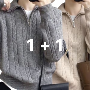 1+1 여성반집업니트 꽈배기터틀넥 하프집업니트