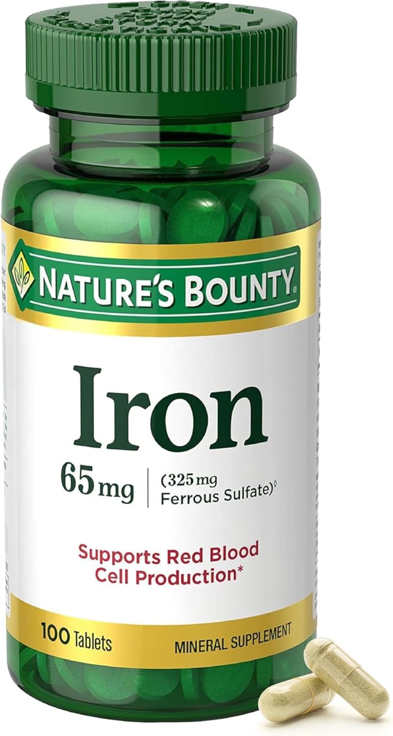 Nature’s Bounty, 철분 65 mg, 황산제일철 325mg, 세포 에너지 지원, 정상적인 적혈구 생성 촉진, 100일분