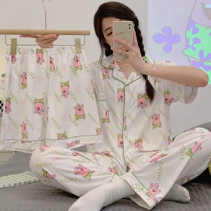 스폰지밥 뚱이 파자마 잠옷 반팔 반바지 긴바지 쓰리피스 세트 2XL