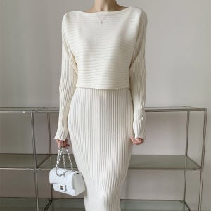 set 니트 원피스 상의 세트 임산부 하객룩 결혼식 만삭촬영 민소매 나시 골지 원피스