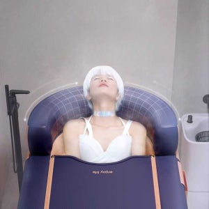 미니욕조 성인접이식 1인 홈사우나 개인찜질 개인사우나 주황 1.4m 3단 유선