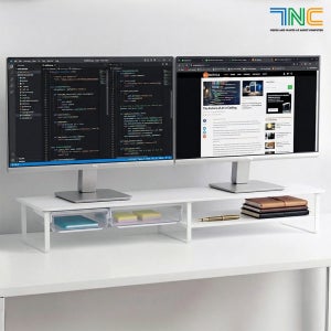 7NC 2단 넓은 수납형 모니터받침대 선반 듀얼 서랍형 받침 컴퓨터 책상 와이드 높은 다이