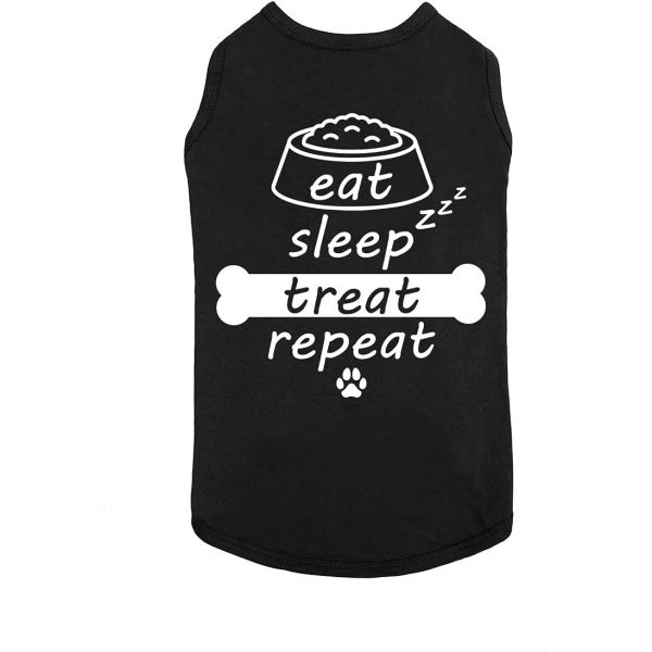 Eat Sleep Treat <b>Repeat</b> Funny 프린트 귀여운 둥근 목 소매가 적은 티셔츠 - 100 부드러운 면 세탁 가능한 가벼운 통기성 여름 강아지와 고양이 X-Small