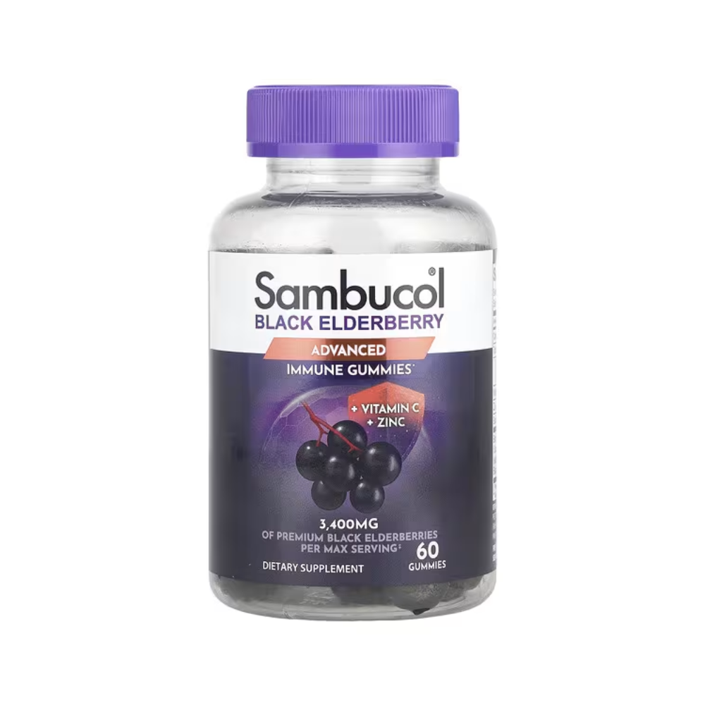 Sambucol 삼부콜 <b>블랙 엘더베리 어드밴스드 이뮨</b> 구미+비타민 C, 아연 60 구미