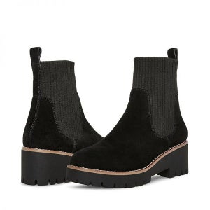 블론도 대런 방수 첼시부츠 여성 블록힐 키높이 미들 가죽 부츠 Black Suede