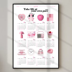 2025년 캘린더 달력 벽꾸미기 포스터 인테리어 캔버스 액자 Pink A4