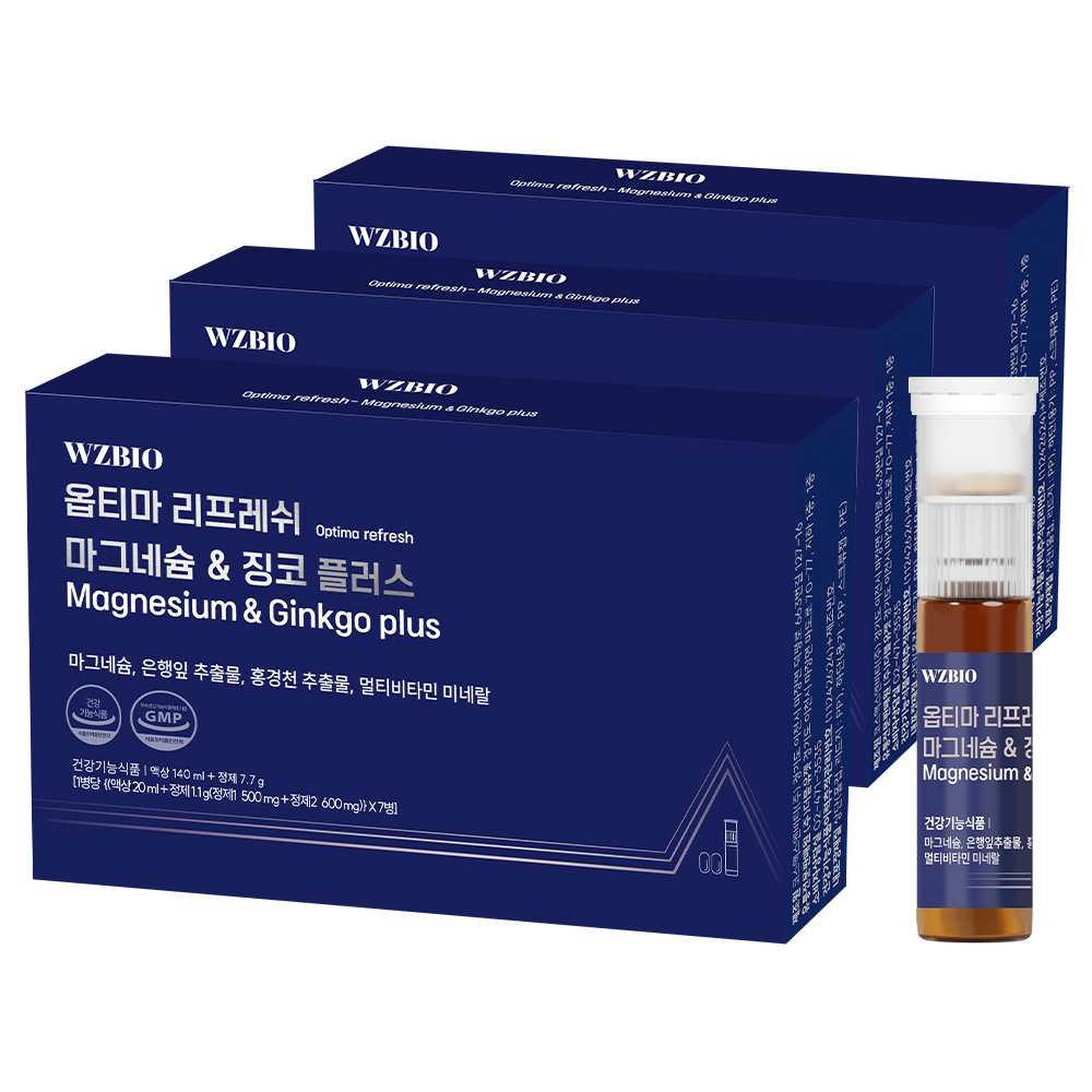 [액상 글루콘산 마그네슘] <b>옵티마</b> 리프레쉬 마그네슘&amp;징코플러스 7개입, 3개