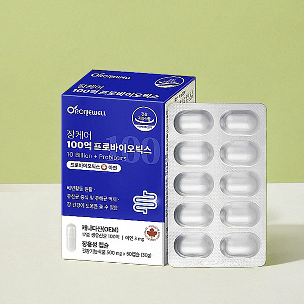 장용성유산균 로니웰 장케어 <b>100억 프로바이오틱스</b> <b>17종</b> 생유산균 60캡슐, 1개