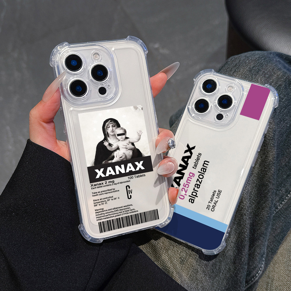 XANAX Chill Pill 휴대폰 케이스 16 15 14 13 12 11 미니 프로 맥스 X XR XS맥스 7 8 플러스 SE2020 충격 방지 투명 커버