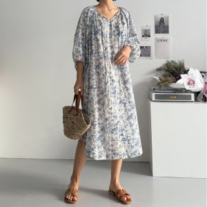 하늘 레이스 나염 여름 휴양지원피스 빅사이즈 비치웨어