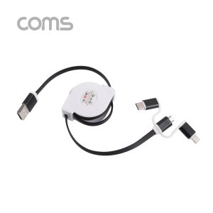 NNB745 스마트폰 멀티 충전 케이블 3 in 1 자동감김 1M Black USB 3.1 Type C 타입 5핀 Micro 5Pin 8핀