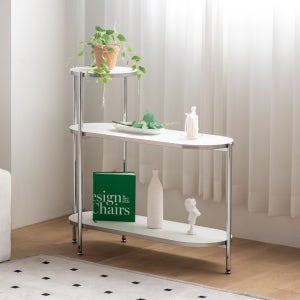 미르 3단 화이트 라운드 수납 선반 타원형 진열선반 600