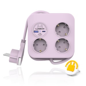 러그박스 사각 USB C타입 멀티탭 1.4M 퍼플핑크 디자인 자취생 인테리어 납작 슬림