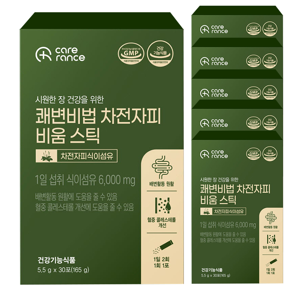 케어란스 쾌변비법 차전자피 식이섬유 비움 스틱 환 5.5g 30포, 6개