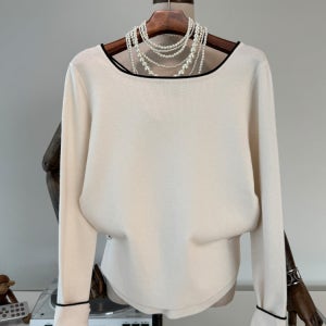 스퀘어넥 & V넥 리버시블 양면 배색 니트티 3컬러