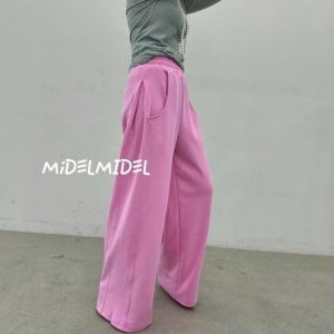 보니따스 애플 와이드 트랙 팬츠 사이드 맞주름 밴딩 바지/ 핑크 그레이 연두