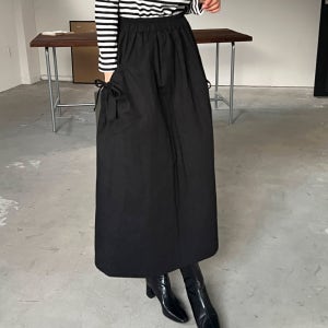 패딩 스커트 밴딩 겨울 롱스커트 리본 포켓 패딩 치마 검정 브라운 카키