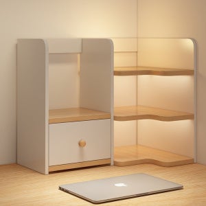 이리야 책상 선반 탁상용 코너 책꽂이 흰색 오른쪽 접이식(30-60cm)