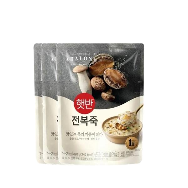 <b>CJ 제일제당</b> [엄마맛집]햇반 전복죽(420gx3개) 겨울 식재료 아침대용 간단식사 자취생필수템 1세트