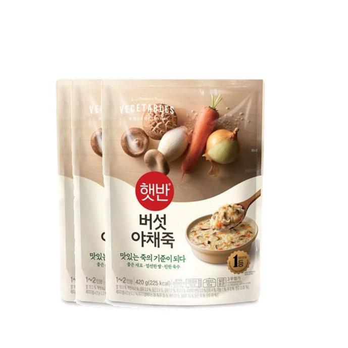 [엄마맛집]햇반 버섯야채죽(420gx3개) <b>CJ 제일제당</b> 아침대용 간단식사 자취생필수템 겨울 식재료
