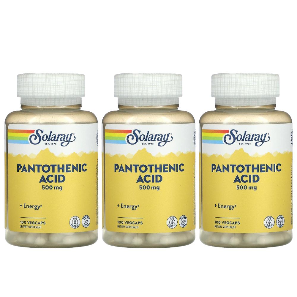 솔라레이 <b>판토텐산</b> 비타민 B <b>B5</b> 칼슘 500mg 100캡슐 3병