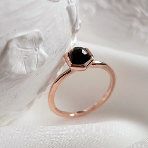 14K 로즈골드 육각형 다크 래브라도라이트 천연 원석반지