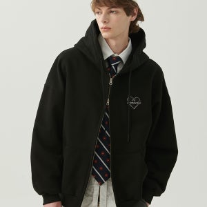 [비욘드클로젯] 노맨틱 헤비 웨이트 오버사이즈 후드 집업 티셔츠 블랙