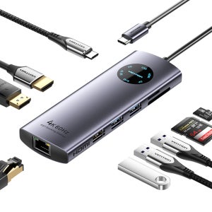 벤션 9in1 멀티 디스플레이 HDMI DP 미러링 C타입 USB 멀티 허브 도킹스테이션 TQU, PD 100W 기가비트 랜카드 SD TF 카드 리더기 LED 인디케이터