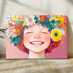 행복을 부르는 웃는 꽃소녀 캔버스 액자 감성
