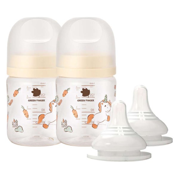 그린핑거 베베그로우 PA 퓨어베이비 (말콩당근) 디자인 트윈팩 160ml 젖병 (노꼭지)+젖꼭지 2개 세트 / 유아, 신생아
