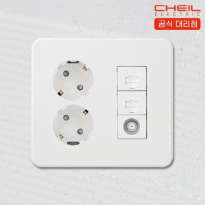제일전기 다온 통합수구 2구 콘센트 화이트 아트월 인터넷 복합 콘센트