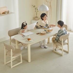 홈앤힐 치히로 원목 포세린 세라믹 낮은식탁 4인세트 (의자2개+2인벤치)