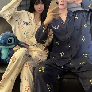 극세사잠옷 스티치 커플 잠옷 세트 커플잠옷 수면잠옷 성인잠옷 잠옷세트 커플수면잠옷 파자마세트 88016 여성-88015 남성 여성 M L