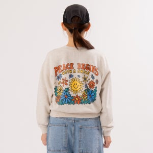 [빅웨이브] 피스 어게인 그래픽 여성 스웻셔츠 (오트밀 헤더)