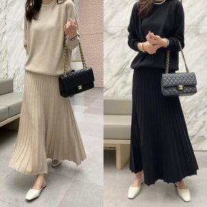 니트스커트세트 반팔 긴팔 플리츠치마세트 롱스커트 플레어 하객룩 한벌코디