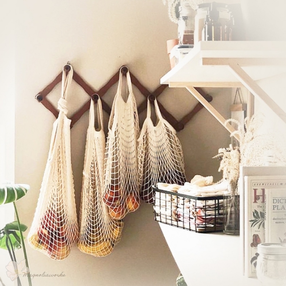 매그놀리아웍스 무지스타일 미니멀 네트망 가방 모래사장 과일보관 여름여행가방 감성장바구니