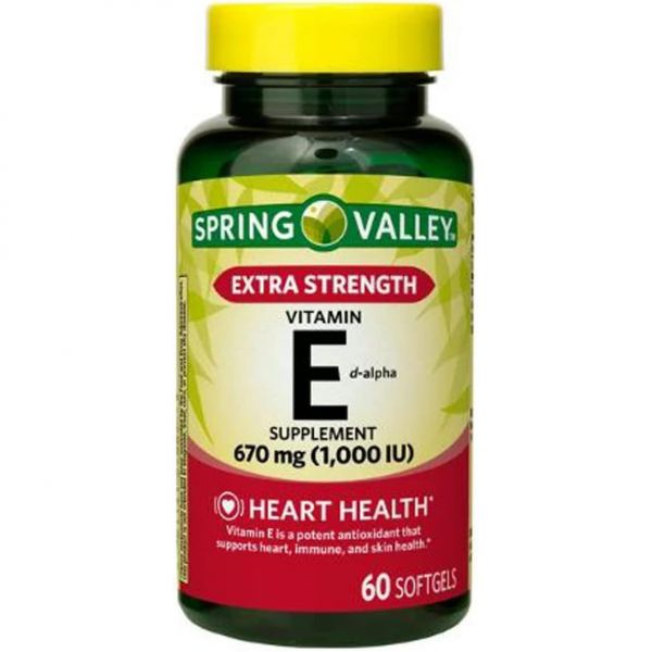 <b>스프링 밸리</b> 엑스트라 스트렝스 비타민 E D-알파 소프트젤, 670mg(1,000 IU), 60개