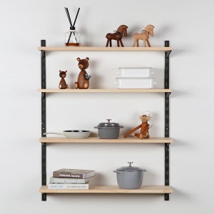 시스템 벽선반 벽걸이 원목 수납 나무 선반 다용도실 팬트리 240X600mm, 4단, 블랙