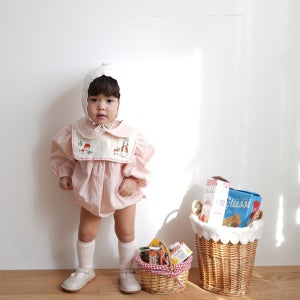 아기외출복 봄옷 백일 6개월 10개월 아기옷 체크 카라 자수 바디슈트 자매룩