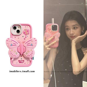 아이폰 케이스 입체 실리콘케이스 나비 거치대 스탠드 화려한 16 15 프로 핸드폰 스마트폰 BUTTE RFLY 핑크 실리콘 + 입체 접이식 나비 스탠드 iPhone 15