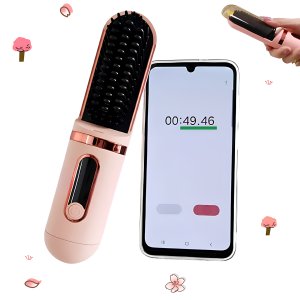 무선 빗 고데기 매직기 뿌리볼륨 고데기 핑크